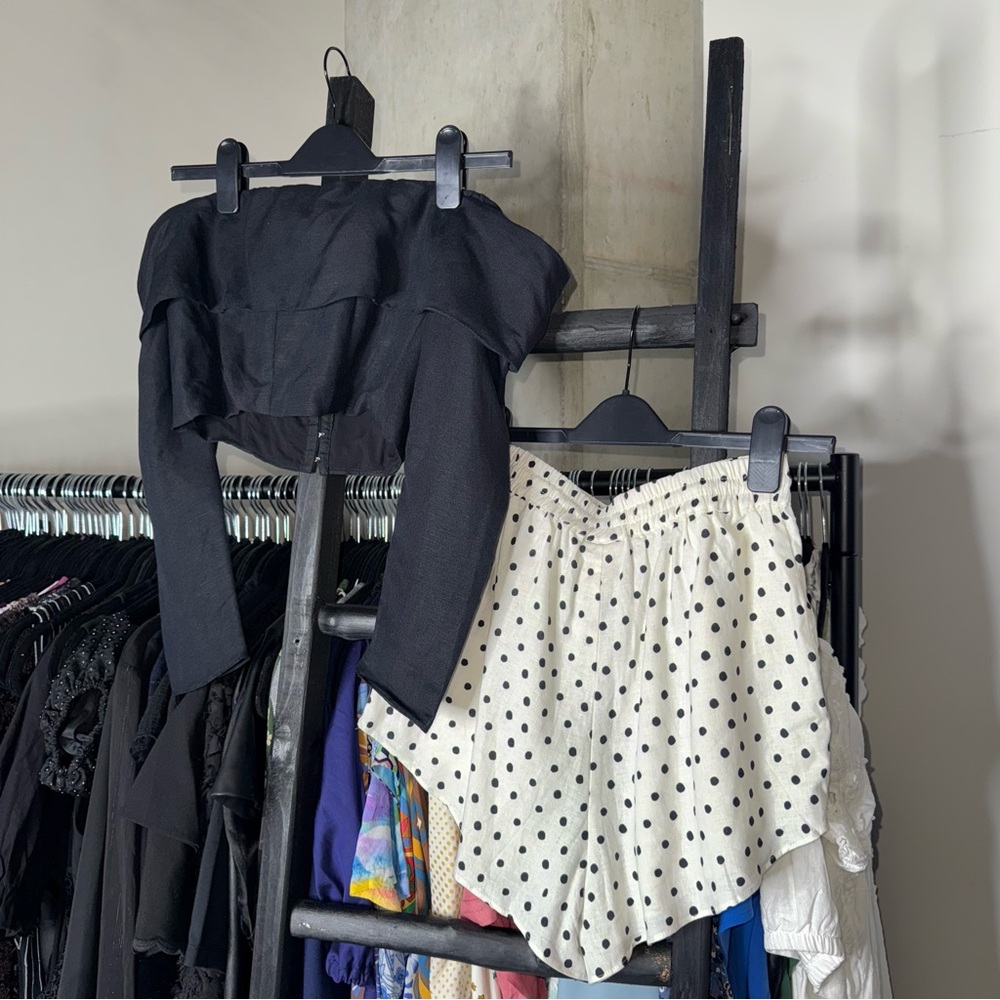 LPA x FWRD Top 500 Linen Corset Crop Top & FARM Rio Polka Dot Linen Shorts Set - Picture 7 of 17